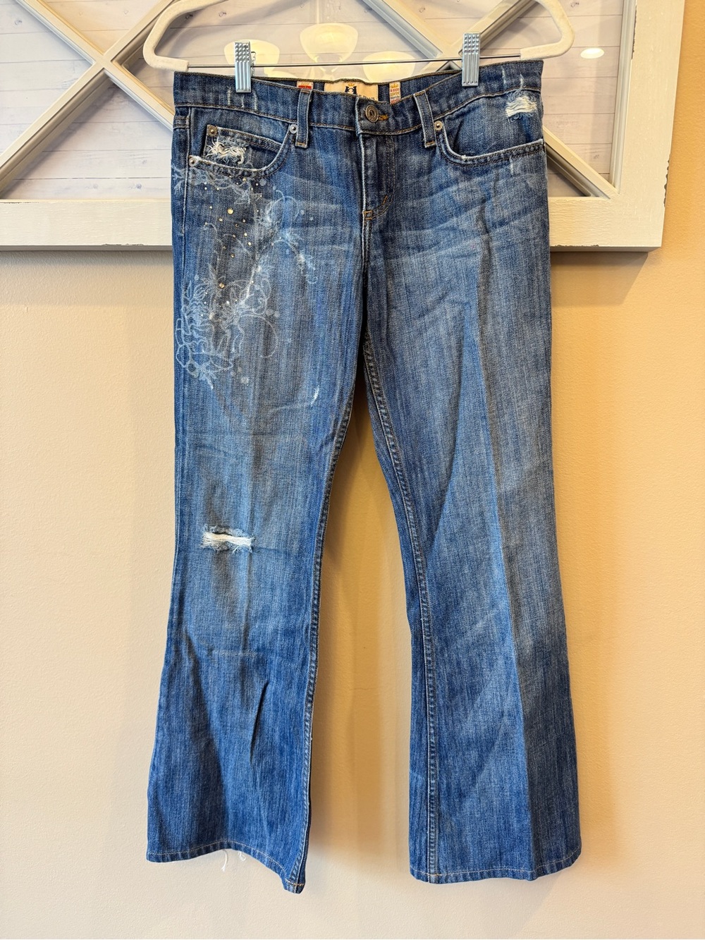 Vintage Juicy Couture Distressed Jeans with Crystal Embellishments. 100% Cotton